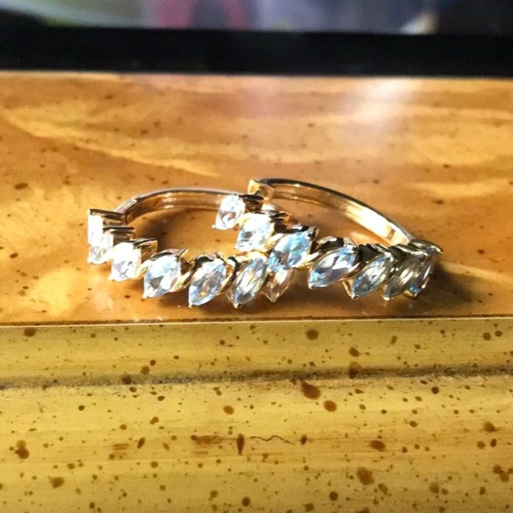 Natural Sky Blue Topaz Sterling Silver Marquise Cut Hoop Earrings